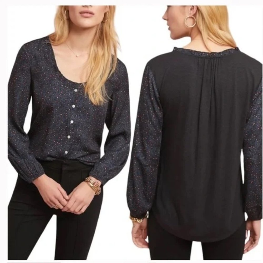 XS Anthropologie Leopard Scoop Neck Blouse